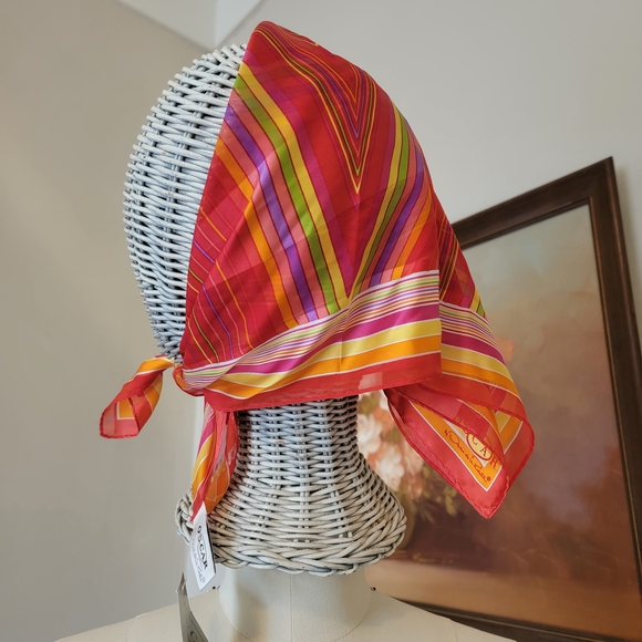 Oscar de la Renta Accessories - Deadstock Vintage Oscar de la Renta Red Retro Stripe Silk Scarf Head Wrap NWT
